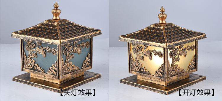 花季传媒APP下载安装照明(QDZTD-006)仿古压铸铝迎客松柱头灯开关灯效果