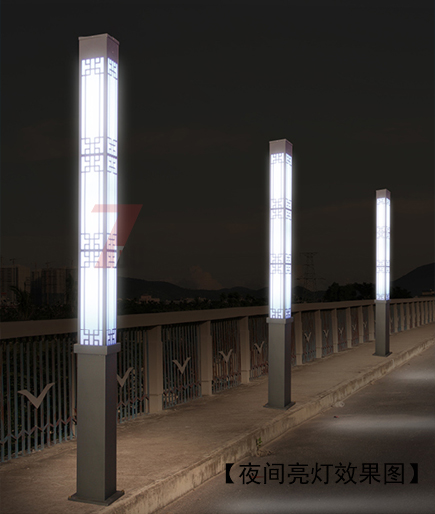 3米(QDJGDZ-016)广场中式镂空方形花季视频黄柱夜间亮灯效果图片