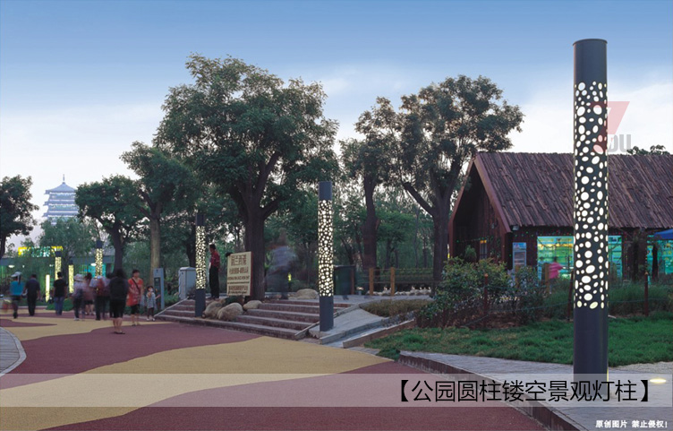 4米公园圆柱形镂空花季视频黄柱实景