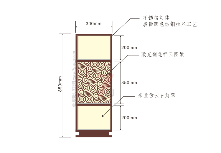 花季传媒APP下载安装照明2020新款新中式祥云矮柱柱头灯850mm高尺寸示意图