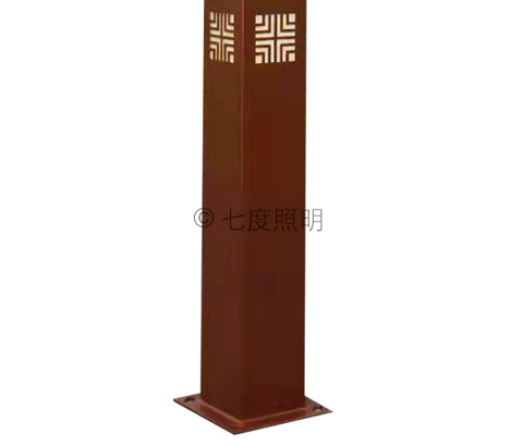 (QDJGDZ-032)3.5米LED小区公园方形中式花季视频黄柱底座法兰细节展示